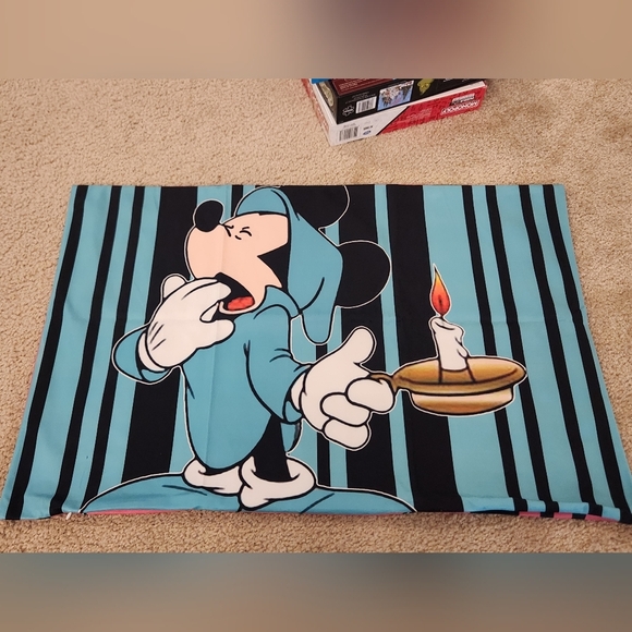 Yawning Mickey Pillow Case Blue Pink Stripes New 19.5X30 #P276 - Picture 1 of 5